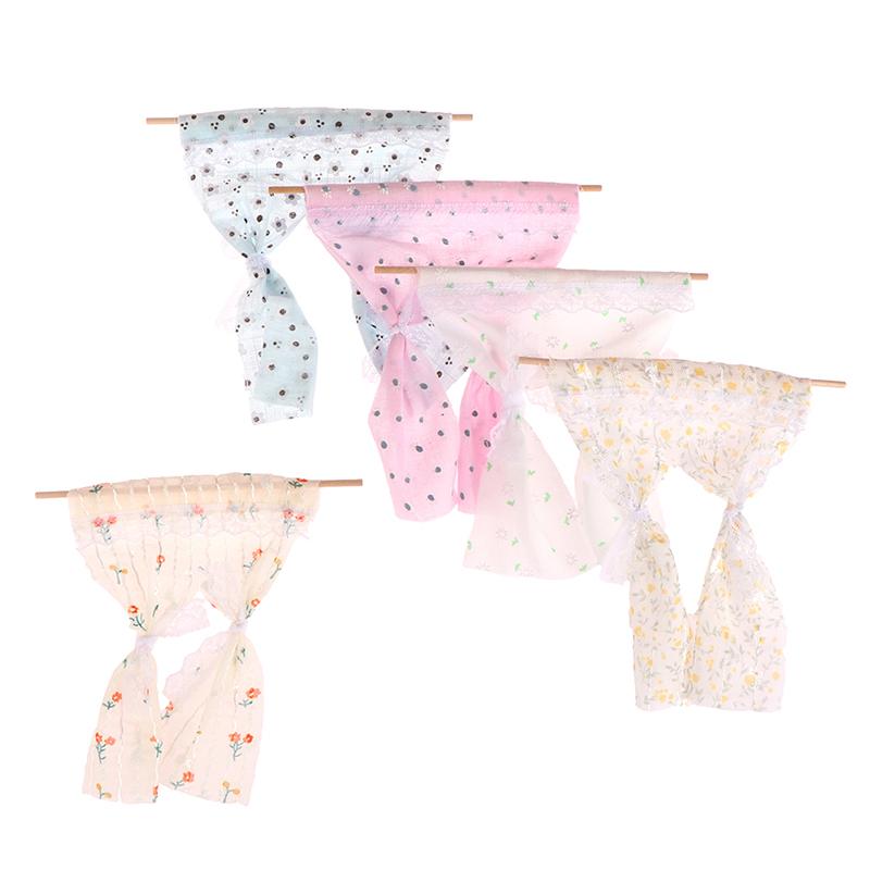 1:12 Cute Dollhouse Miniatures Daisy Flower Curtain Lace Curtain Cotton Curtain for Dolls House Bedroom Furniture Decor