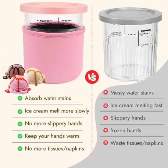 4Pcs Ice Cream Cup Sleeves for Ninja NC501 Pints Reusable Neoprene Sleeves Prevent Condensation Non-slip 16/24Oz Cup Cover Accessories for Ice