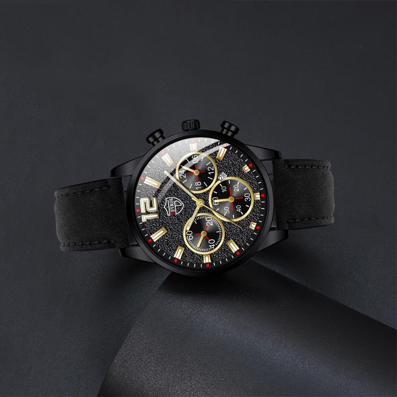 2PCS Set DEYROS Fashion Men's Watch Luxury Men's Leather Strap Calendar Watch Casual Men's Leather Quartz Watch Men's Gifts