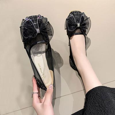 Evening Breeze Bow Gentle Single Shoes Women's Spring and Summer 2025 New One-pedal Doudou Shoes Shallow Mouth Flat Grandma Shoes