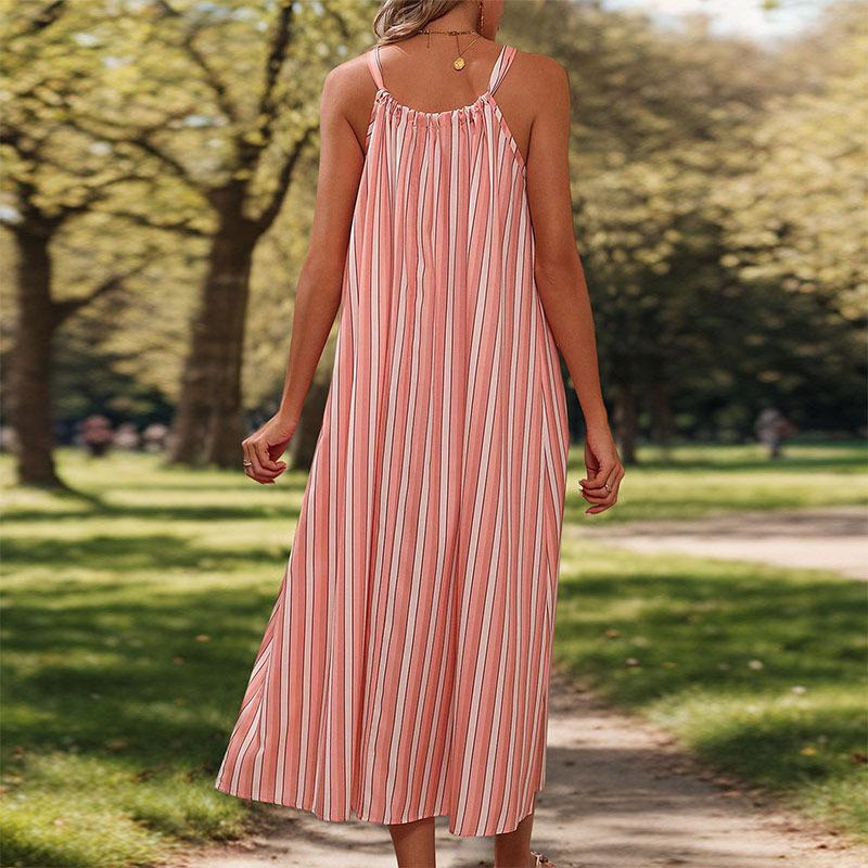 Summer Women's Holiday Striped Loose Halter Dresses Chic Comfortable and Versatile Temperament Elegant Casual Women's Clothing Gentle Lady's Dress