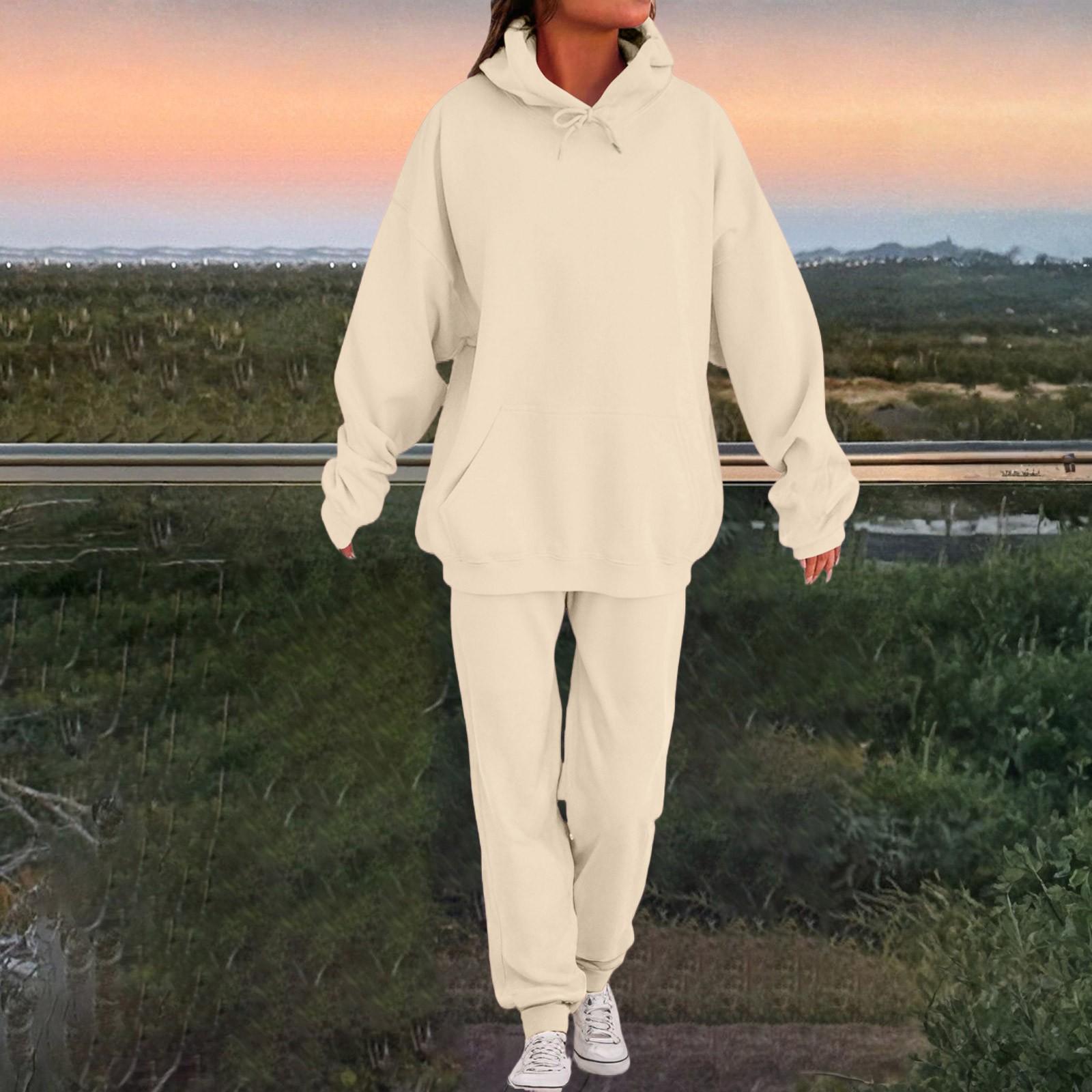 

Женский модный повседневный однотонный свободный костюм с толстовкой с капюшоном S