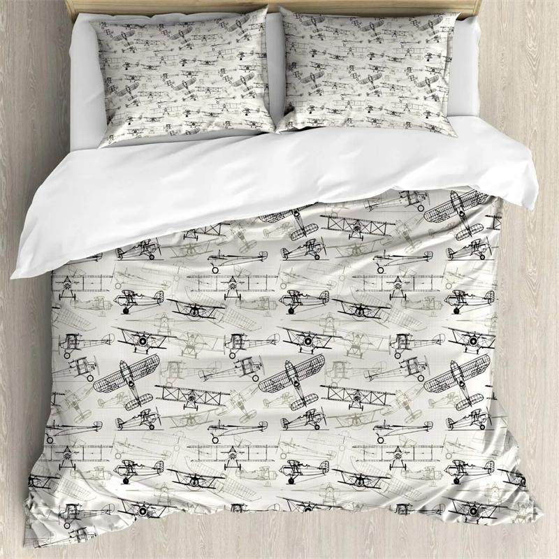 Premium Airplane Duvet Cover Planes Fying In Air Aviation Airport Helicopters And Jets Cartoon Style Room Decorative For Boys Girls Gift