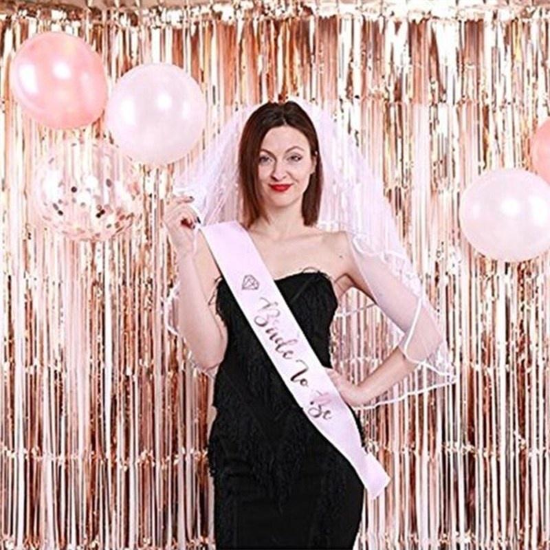 1*2m Rose Gold Metallic Foil Tinsel Fringe Curtain Door Rain Wedding Birthday Party Decoration