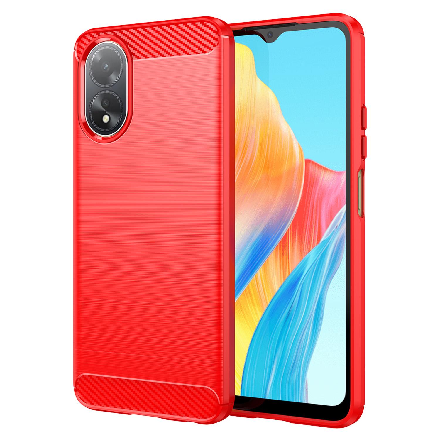 

For Oppo A38 4G Case Flexible TPU Phone Cover Brushed Carbon Fiber Texture Shell Red