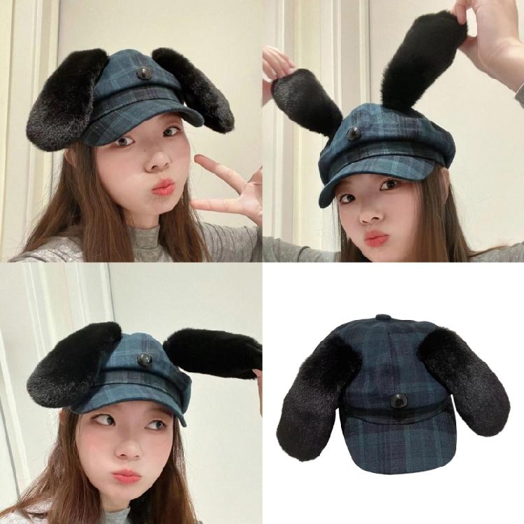 Beret with Puppy Ear Painter Hat Cabbie Hat Grandpa Hat for Autumn Winter
