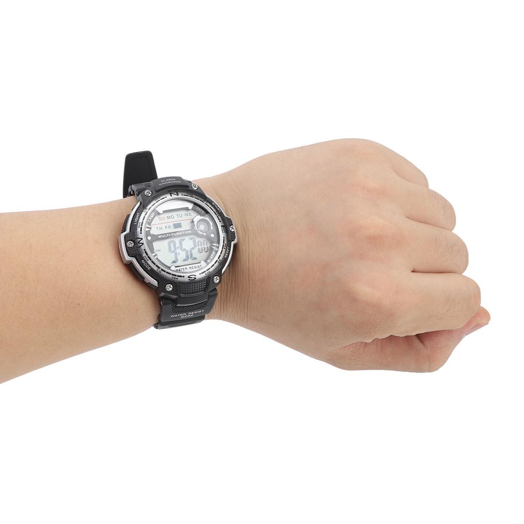 Multi Function Digital Watch 68mAh Luminous WR50M Waterproof Digital Sports Watch for Men Boys Silver