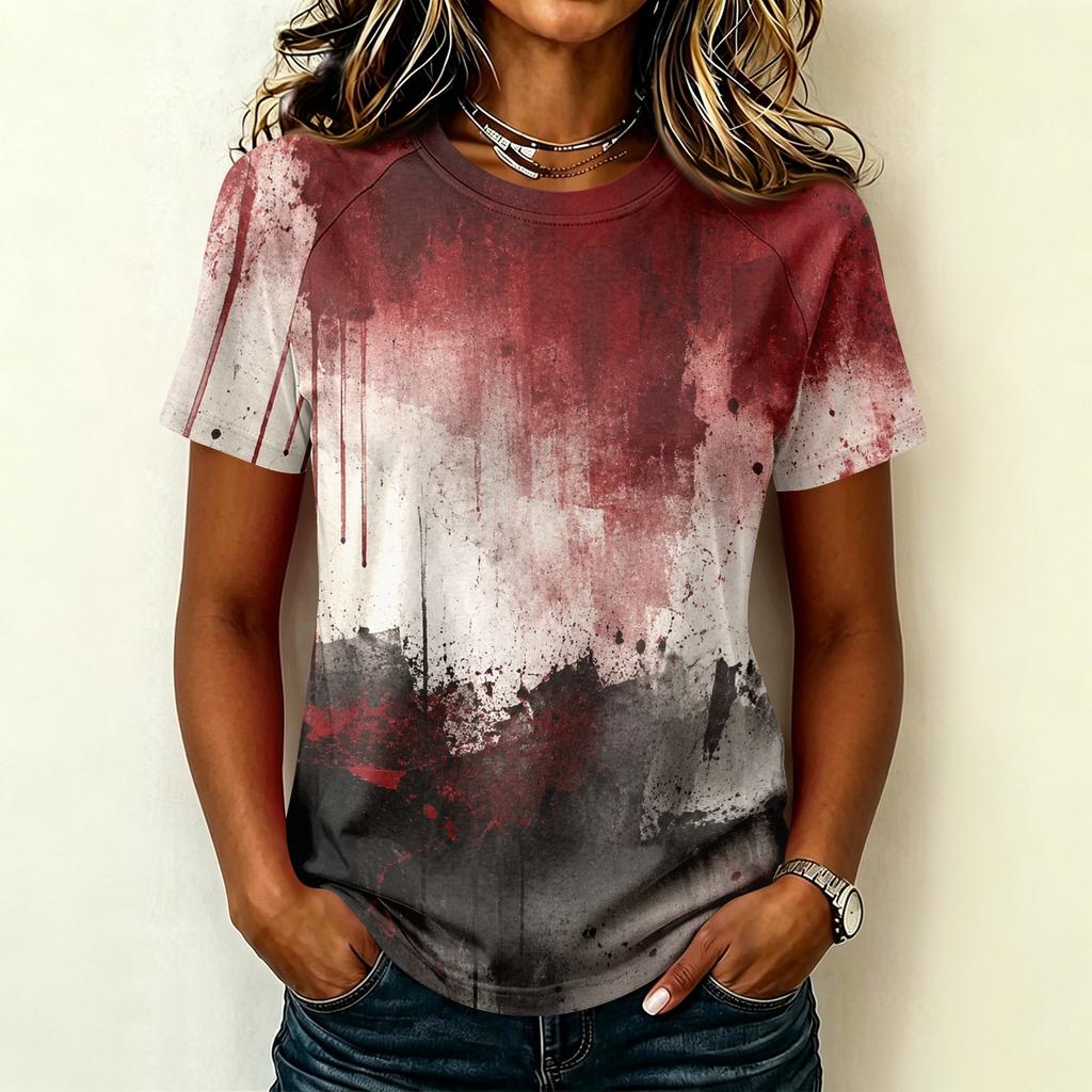 Camiseta Ligera Informal para Mujer con Mangas Raglán, Cuello Redondo y Manga Corta, Estampado Gráfico Temático de Halloween