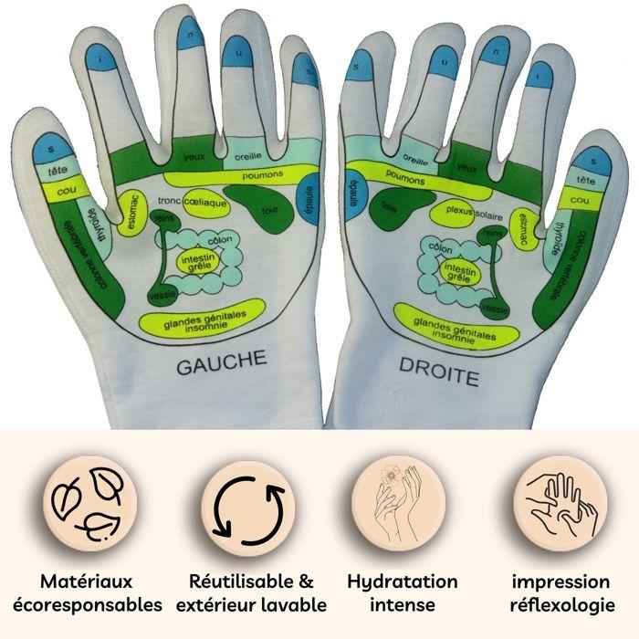 Gants Hydratants Réutilisables -Massage Réflexologie - Soin des Mains avec Gel enrichi aux 4 Huiles – Hydradants - Sun&amp;Sia