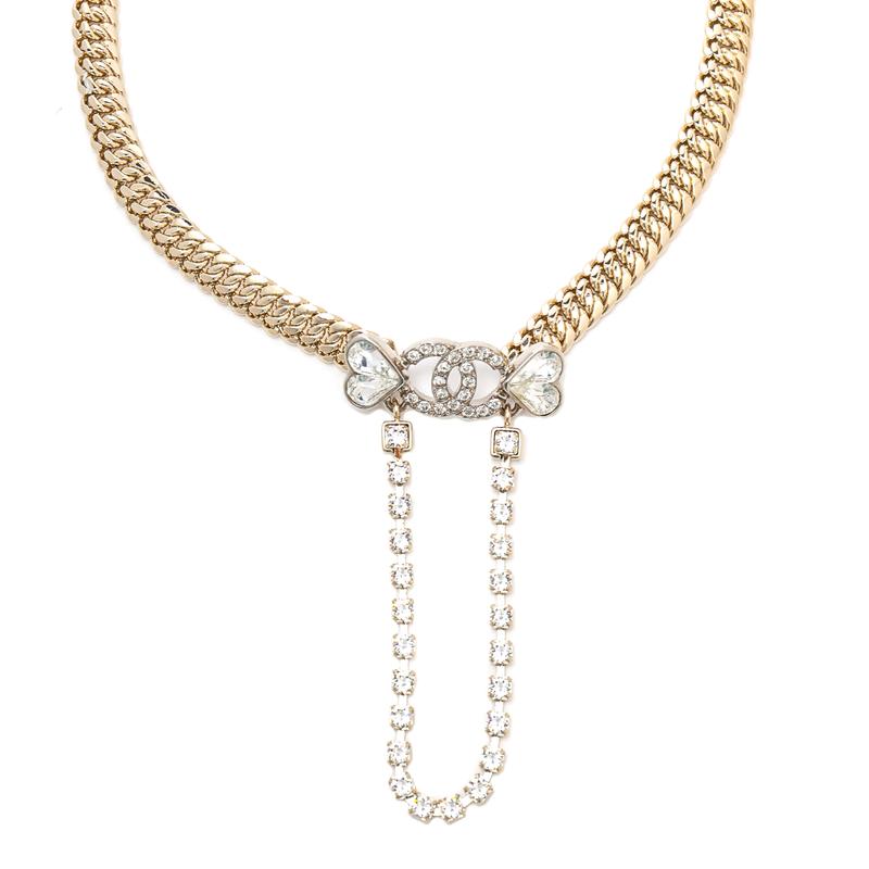 CHANEL 23 spring and summer 23S crystal love silver diamond double C rhinestone decorative chain necklace metal necklace women's style