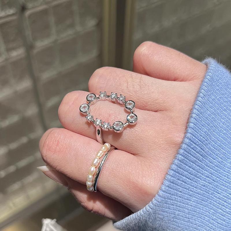 Anello da donna ovale in argento 925 con incastonatura di diamanti scintillanti tendenza anelli irregolari traforati per donne gioielli da sposa esagerati regalo