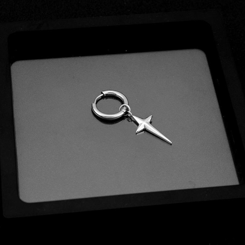 

1PC Stainless Steel 3D Cross Star Dangle Pendent Earrings Hoop Titanium Steel Earrings Hip-hop Punk Ear Clips without Ear Holes