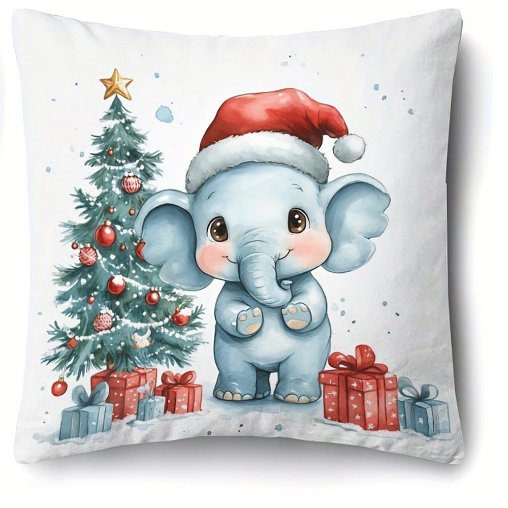 

Cute Christmas Animal-Printed Pillowcases: Deer, Flamingo, Squirrel, Elephant! Sofa bed cushion cover, New Year home decoration 16x16Inch
