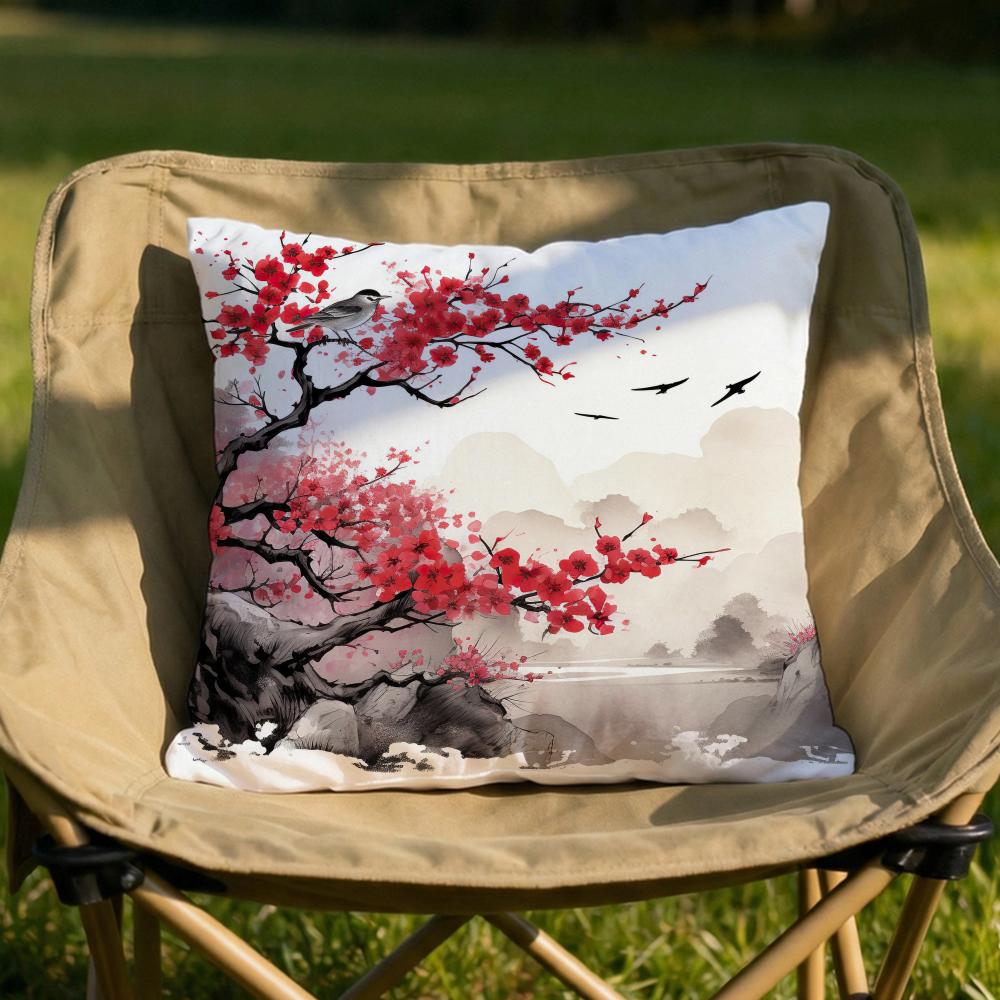 Classical Ink Landscape Cushion Cover Soft Reversible Durable Pillow Cover MultiScene Use for Home Car Daily Comfort