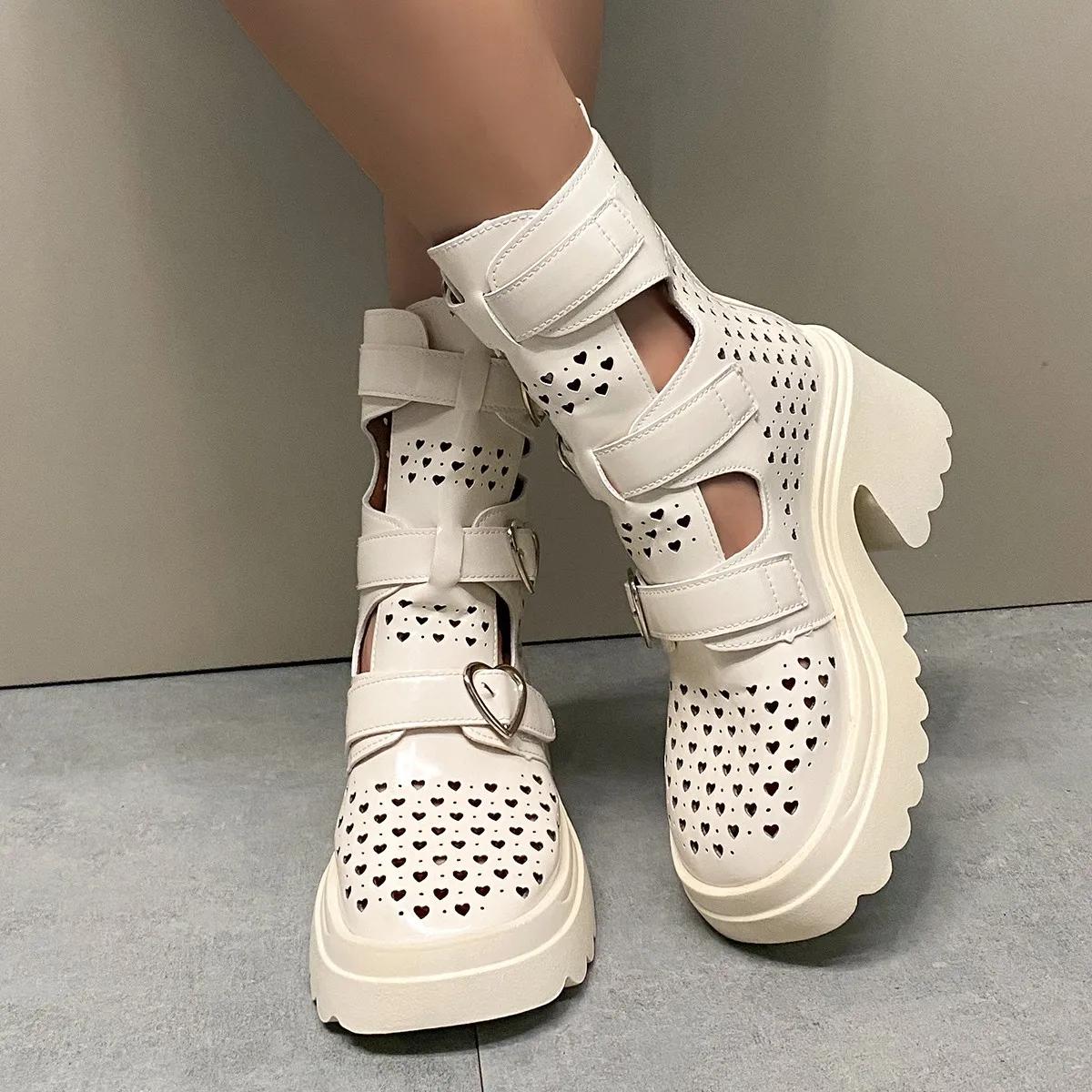 

Мода 2024 года, высококачественная женская обувь, женские сапоги с пряжкой на ремне, модные открытые сапоги для офиса и карьеры, новые сандалии Baotou, сапоги Zapatos 35 покинуть белый