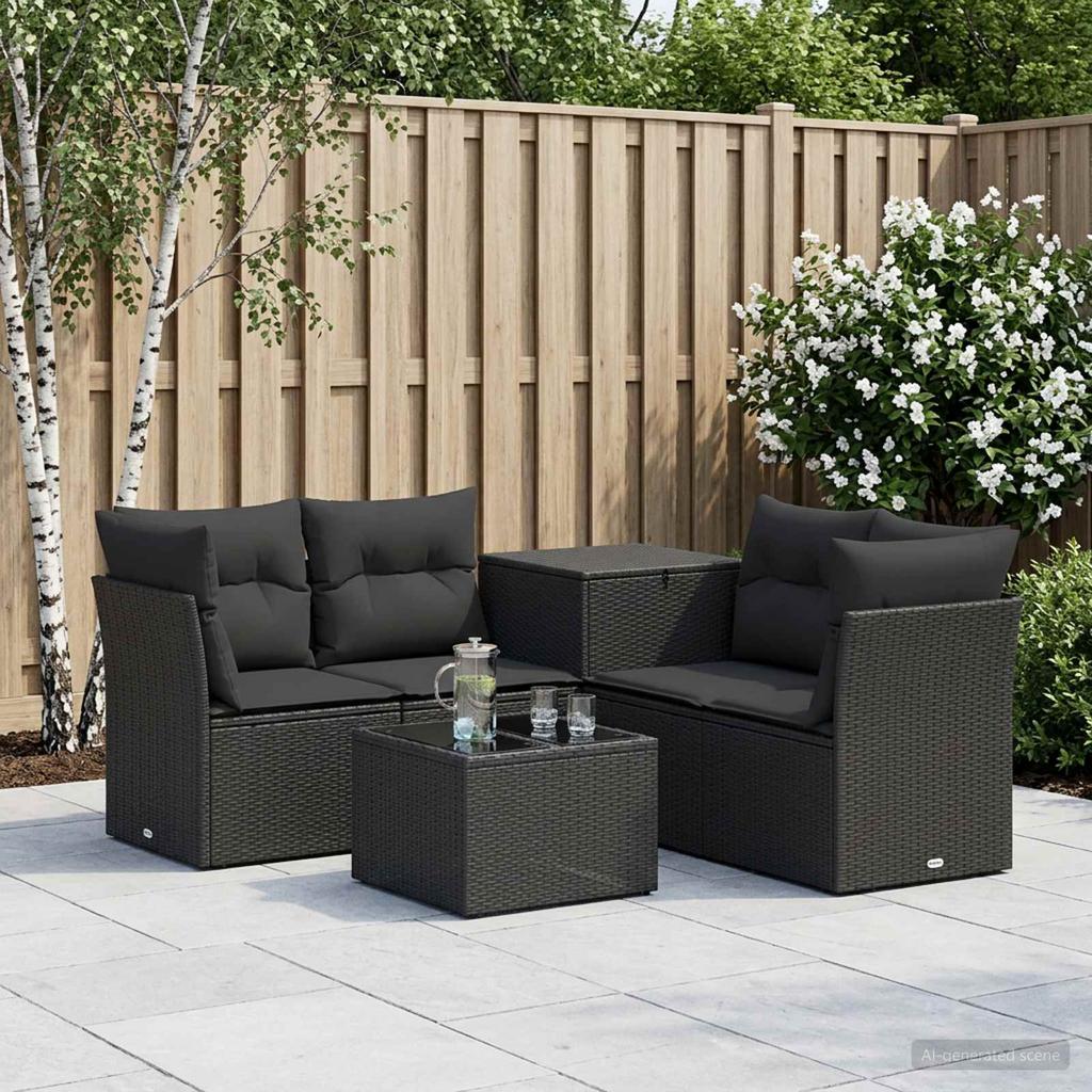 Sofa Set 6 Pieces Black Poly Rattan and Steel