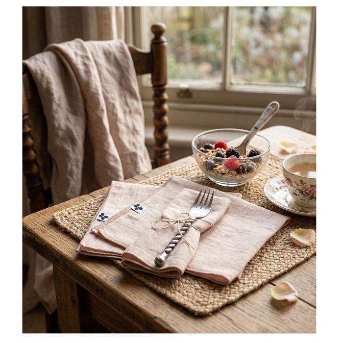 Serviette de table - EDEN - Guimauve - Lot de 3 - Gaze de coton 100% - 40x40 cm