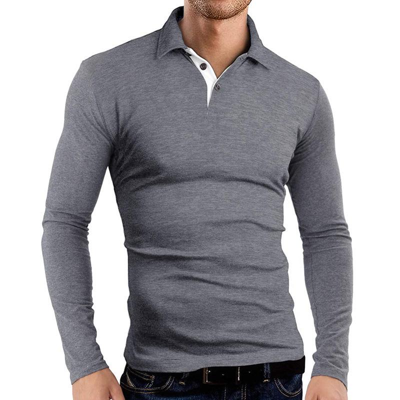 Men'S Long-Sleeved Lapel Polo Shirt Men'S Business Golf Wear Men'S T-Shirt