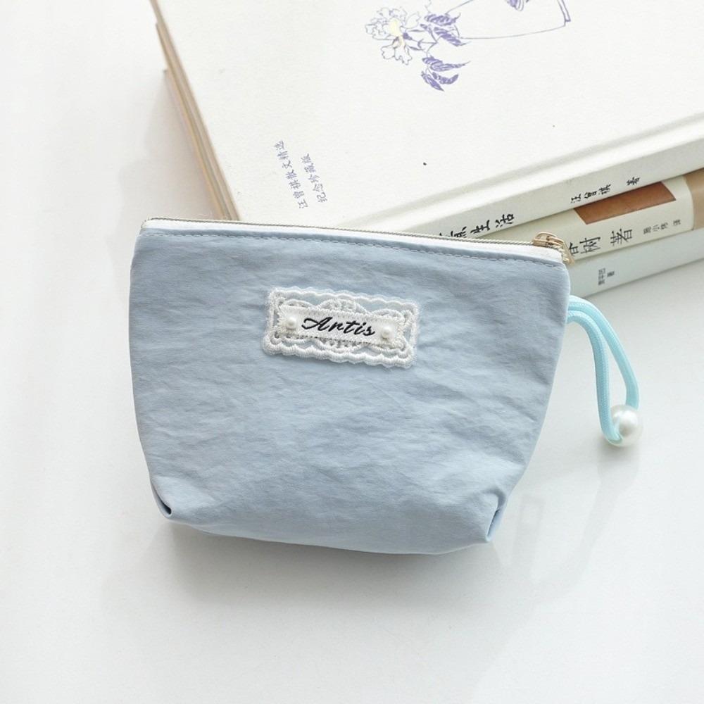 

Solid Color Coin Purse Embroidery Pattern Mini Cosmetic Bag Polyester with Zipper Sanitary Napkin Storage Bag Makeup Storage синий