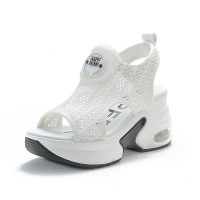 Sandálias femininas respiráveis de malha de ar de 8 cm, sapatos confortáveis, moda verão, bico de peixe, plataforma, salto alto oculto para mulheres