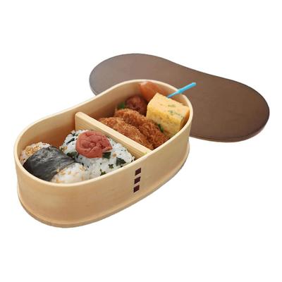 Yamaya Lacquerware Store Colored Magewappa Lunch Box with Dividers Bean-Shaped Single-Tier (Marron Brown)