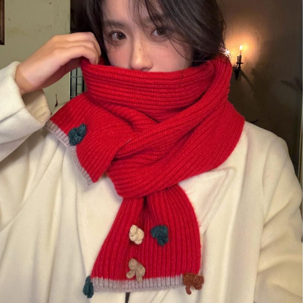 Solid Color Handmade Love Scarf Women's Autumn and Winter High-Quality Knitted Wool Warmth Korean Version Versatile Imitation Cashmere Scarf