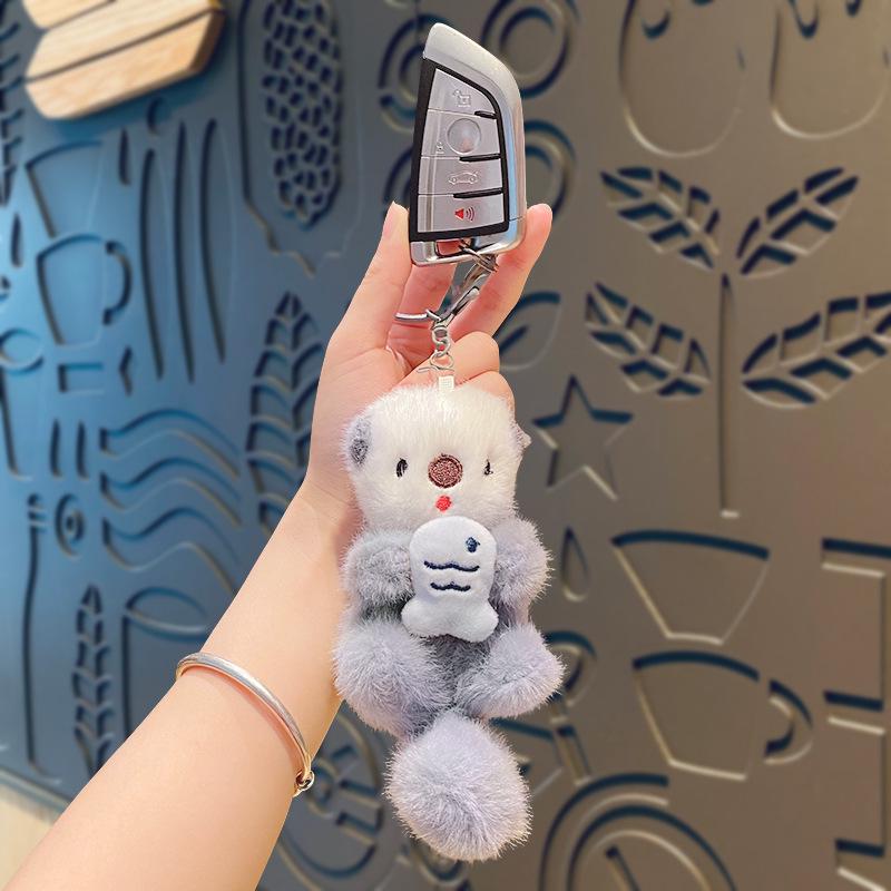 Pingente Chaveiro Fofo de Lontra Marinha de Pelúcia Desenho Animado - Charme de Bolsa Boneca Criativa Presente