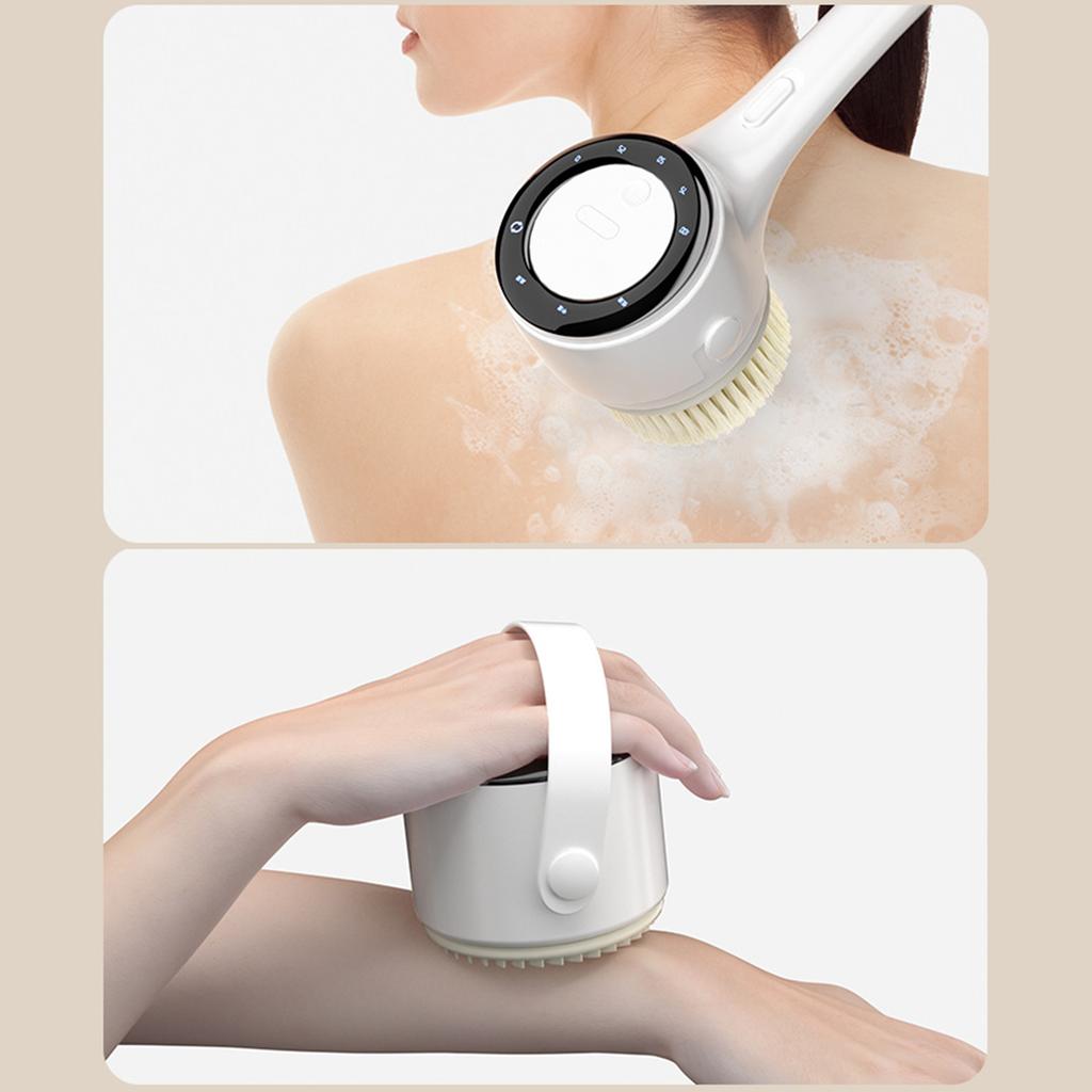 Rotierende Körperbürste mit 5 austauschbaren Köpfen IPX7 Wasserdichtes Design Langer Griff zum Peelen des Rückens & zur Tiefenreinigung