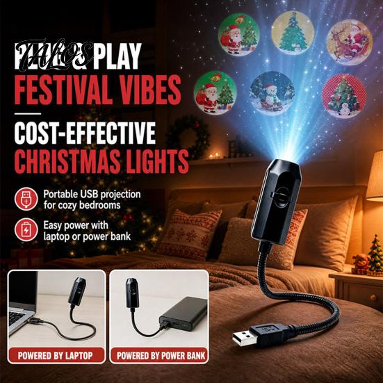 Christmas Decor Lights USB Projector Light for Christmas, Flexible Gooseneck Night Lamp with 6/10/15/20 Adjustable Projection Lamps Films, LED Ambient