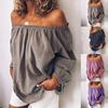 Women Blouse Pleated Off Shoulder Autumn Winter Solid Color Long Sleeve Top for Party