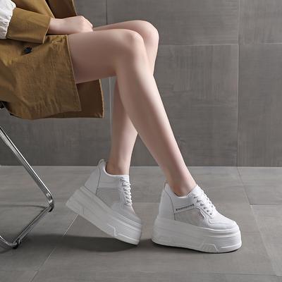 Mode 12CM Synthetisches Air Mesh Echtes Leder Verdeckter Absatz Damen Sandalen Vulkanisierte Plateau Keil Sommer Chunky Sneakers Freizeit
