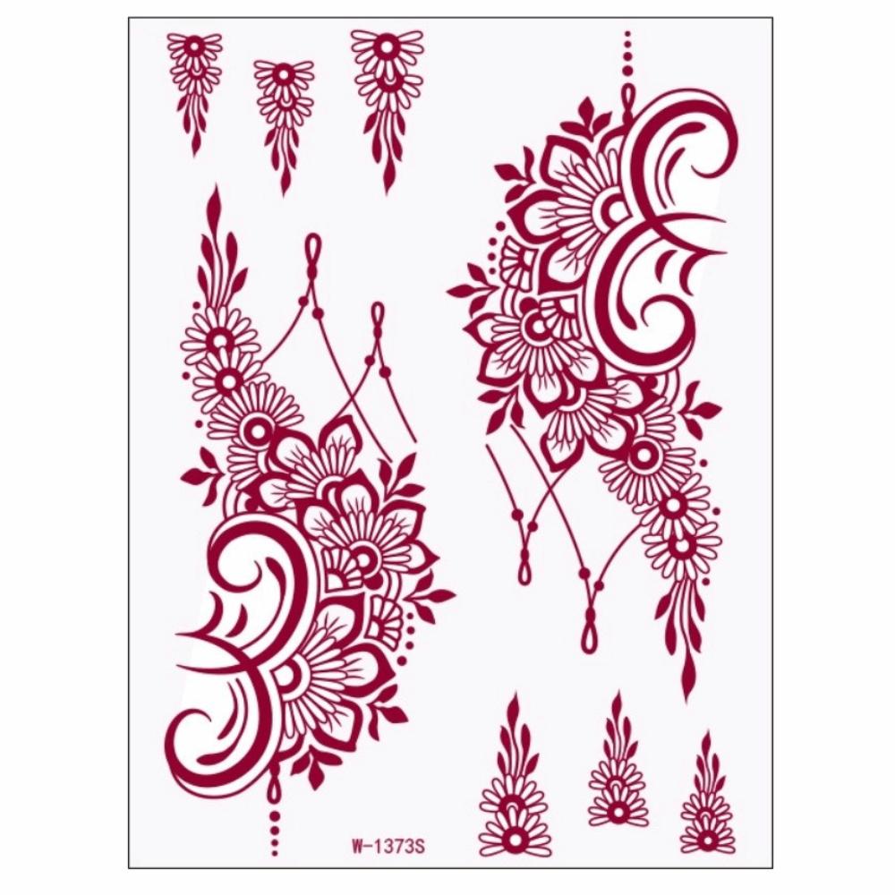 Lace Fake Tattoo Temporary Tattoo Red Mehndi Stickers Red Henna Tattoo Decals  Women/Lady
