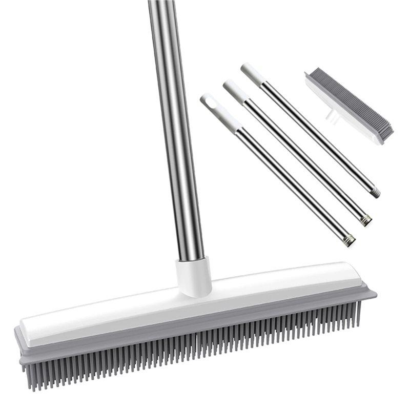 ABMH-No Scratch Broom Carpet Rake With Squeegee Long Handle For Fluff Carpet For Pet Hair Fur Remover On Hardwood Floors