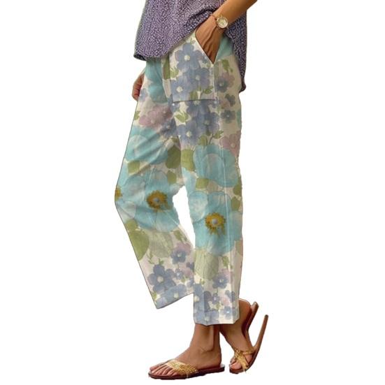 

Women Pants Adjustable Drawstring Mid-Waist Wide Leg Trousers with Pockets Loose Fit 3D Digital Print Long Pants Daily Wear S A