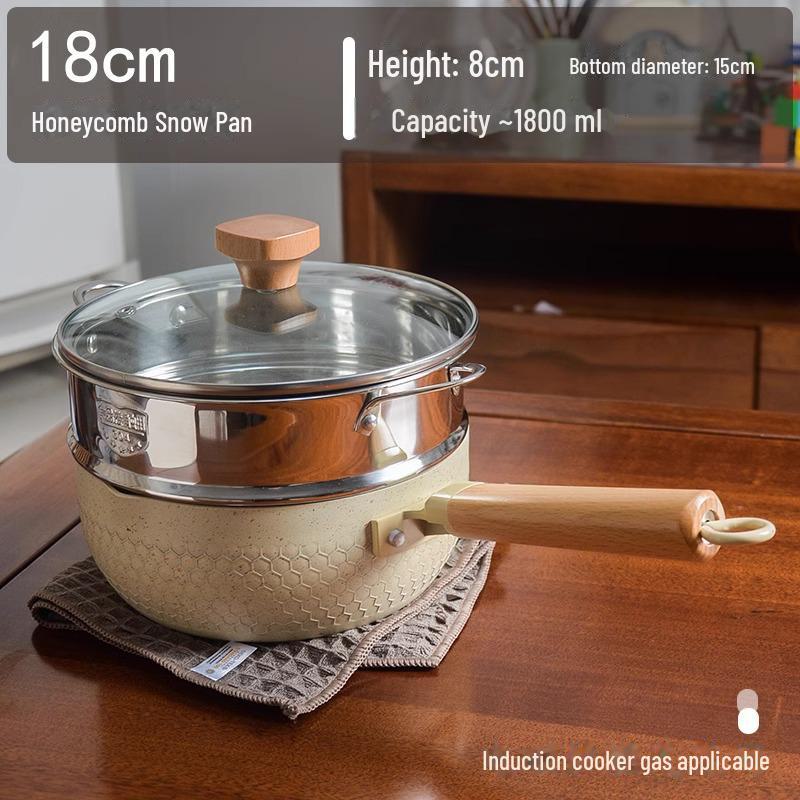 

Плоская кастрюля в японском стиле с антипригарным покрытием и пароваркой Golden Hammer Pattern, подходит для супов, молока и индукционных плит 18cm Flat Pot