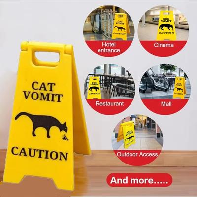 Funny Cat Vomit Sign with Mini Cleaning Mop Novelty Gag Caution Vomit Sign Gifts Warning Sign Decoration Suitable Pet Owners