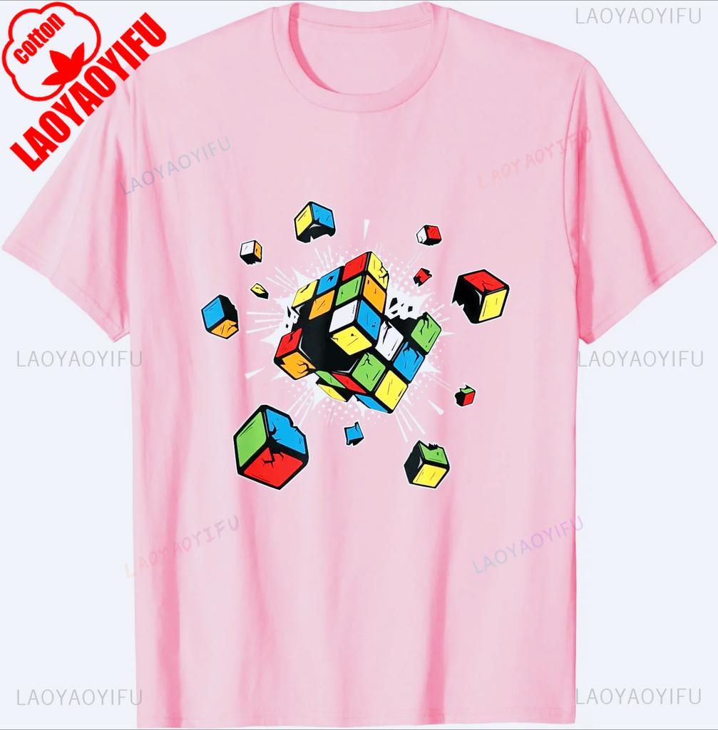 Exploding Rubix Rubics Cube Gift Funny Pattern Print T-Shirt Summer Fashion Casual Comfort Soft Cotton Classic Men Tops Tees
