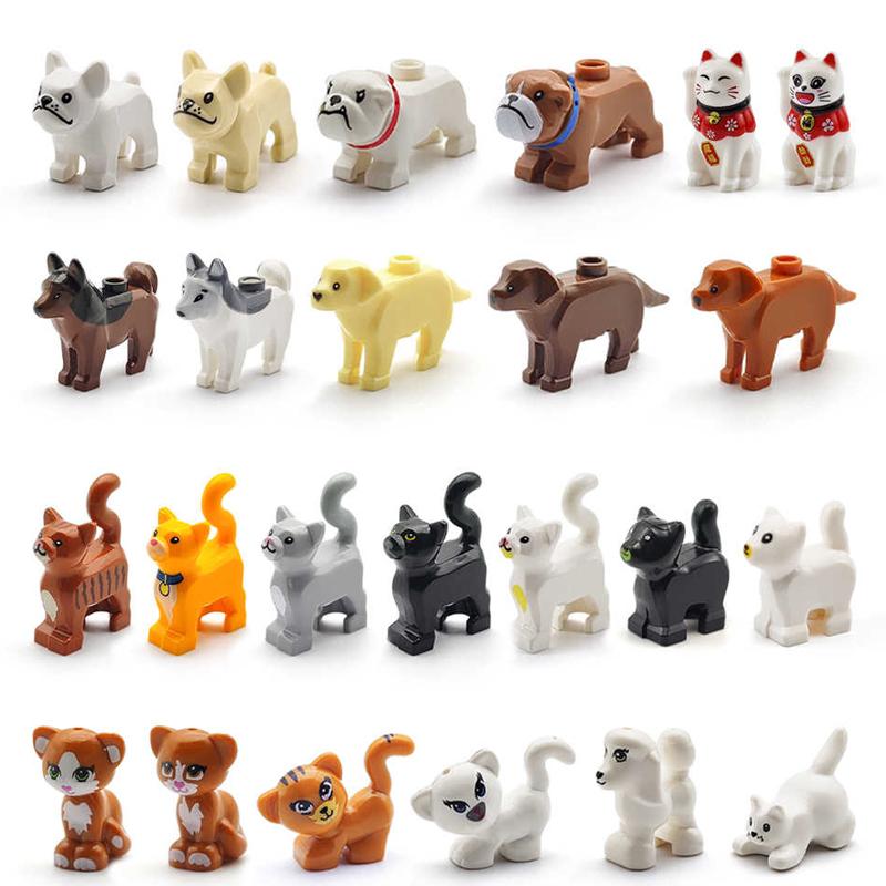 MOC Tier Szene Bausteine Katzen Hunde Schafe Schweine Hühner Adler Papageien Delfin Zoo Rahmen Zubehör DIY Spielzeug Steine T14
