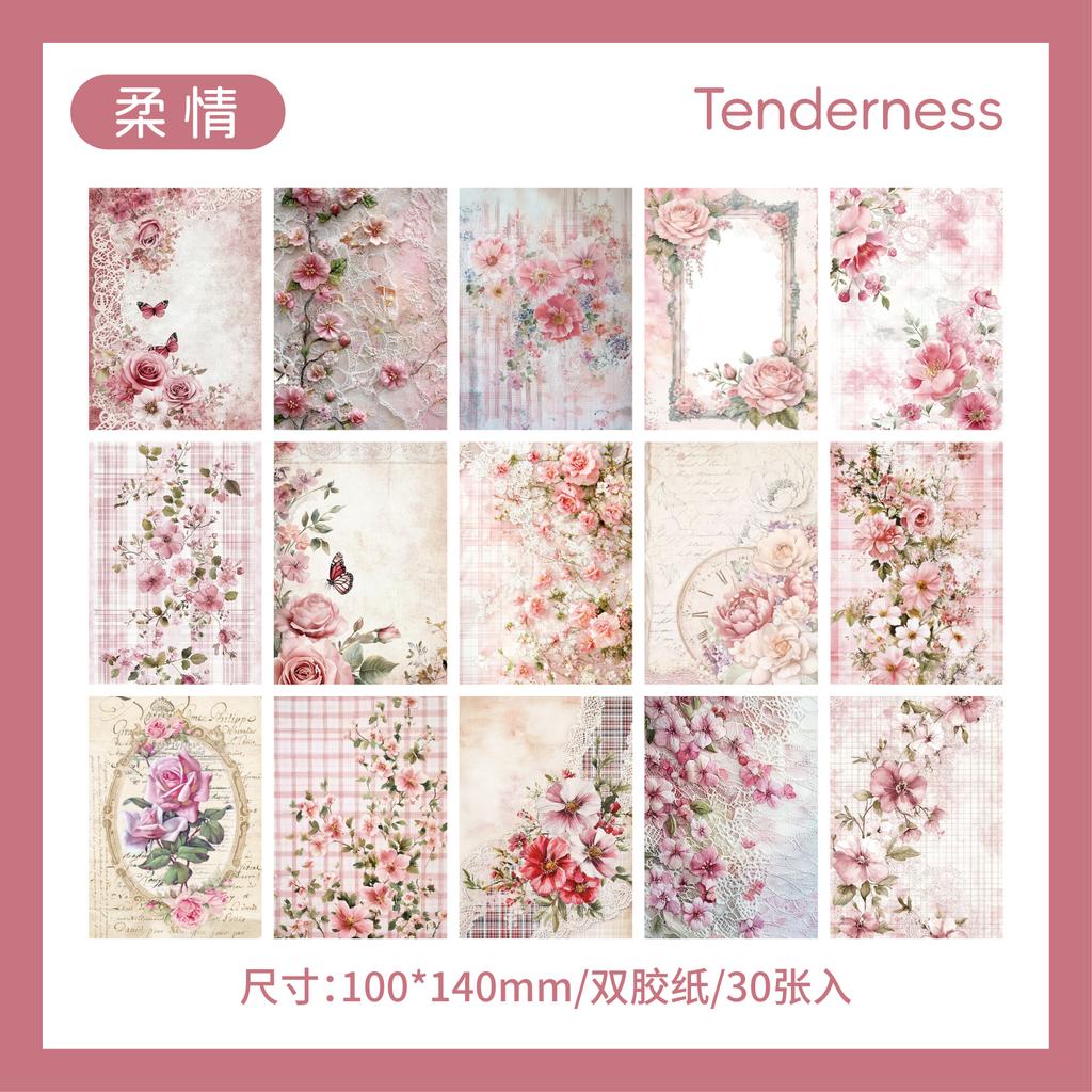 30sheets Memo Pad Material Paper Collage Junk Journal Background Decoration Paper DIY Handmade Scrap Book Aesthetic Stationery