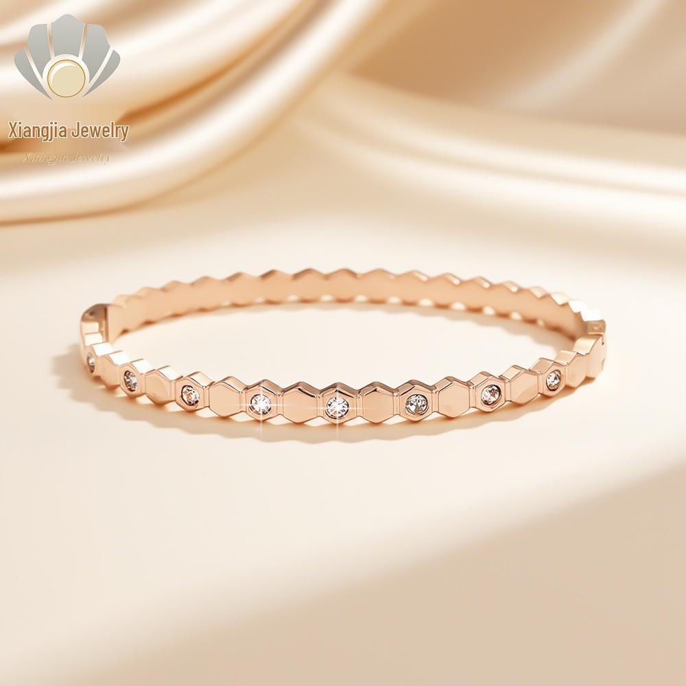 Zirkon Wabenraute Titanstahlarmband für Damen - Vergoldeter Luxus Modeschmuck beige