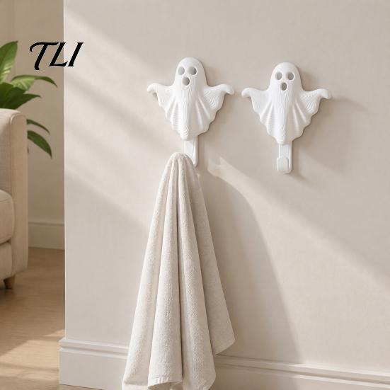 Small Item Storage 2Pcs 3D Printed Halloween Ghost Wall Hook, Decorative White Hanger for Minimalist Hook Hats Towels Keys, Creative Organizer