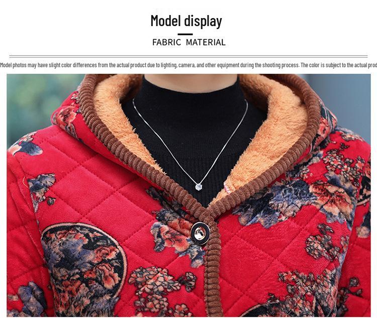 Fleece-Lined Hooded Cotton Jacket for Middle-Aged and Elderly, Plus Size Winter Coat, New Style.