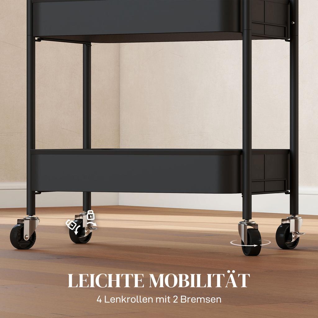 Three-Tier Steel Storage Trolley - Black