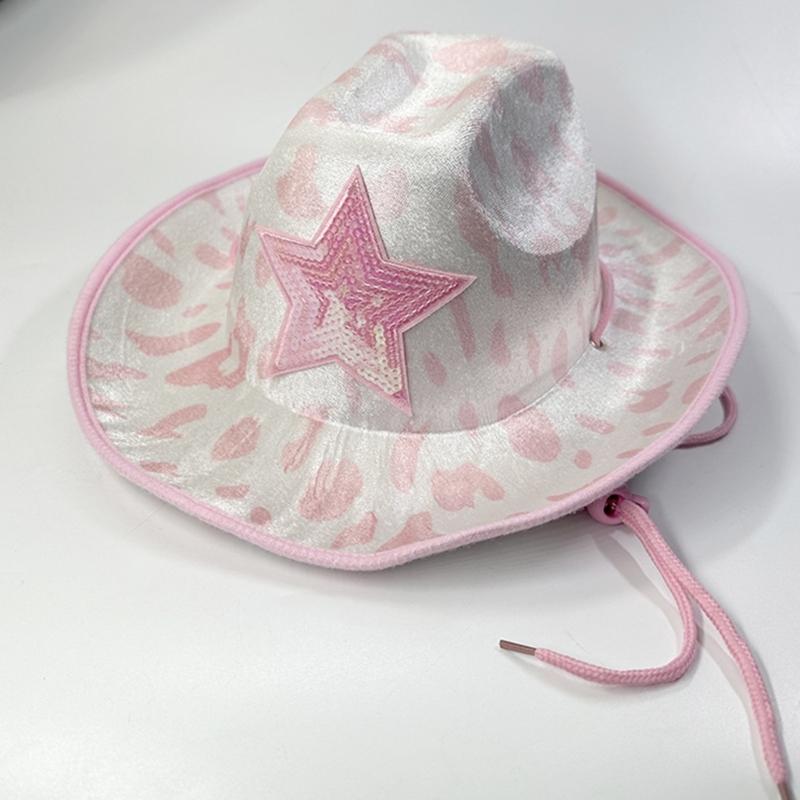 Pink Cowgirl Hats Sequins Star Cow Girl Hat with Cow Print Adult Cowboy Hat