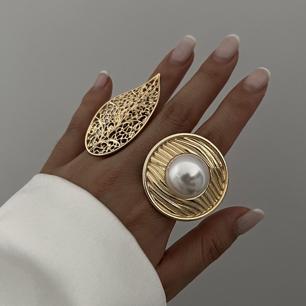 Punkové Exagerované Nepravidelné Kovové Široce Otevřené Nastavitelné Prsteny pro Ženy Imitace Perly Geometrické Prsteny na Prst Pánské Šperky