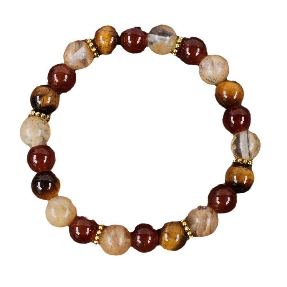 Festive Gifts Tiger Eye Red Agate And Striped Agate Beaded Bracelet Warm Fashion Jewelry For Men And Women Daily Wear Simple Versatile Accessory