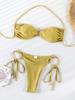 2025 Strapless Solid Color Cutout Bikini Set with Sexy Round Ring and Tie-Neck