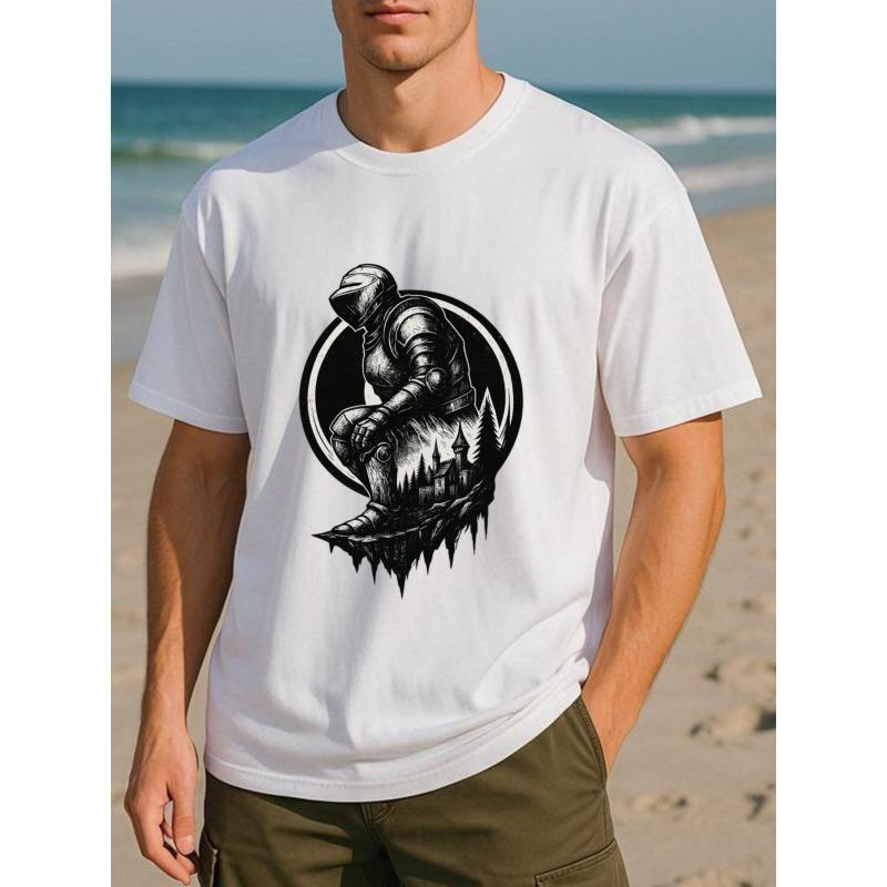 

European sizes Traveler Men s Printed Short-sleeved Shirt, Loose Round-neck Comfortable and Unique T-shirt, Casual Commuting Printed Shirt 4XL білий