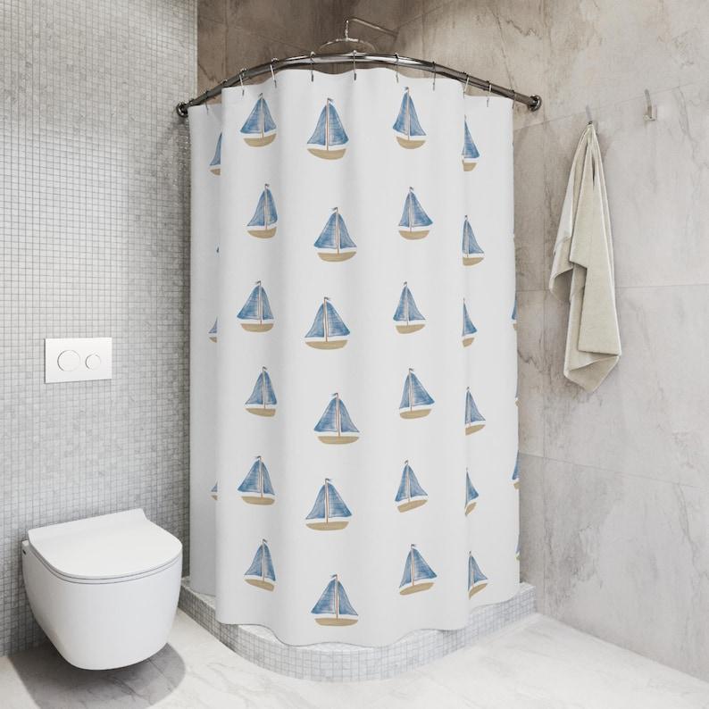 

Kids Shower Curtain, Sailboat Shower Curtain, Sailing Bath Panel W60H190(CM)-1 Pcs
