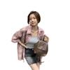 Koreanisches Hip Hop Retro Karo Oversized Kurzarmhemd für Damen